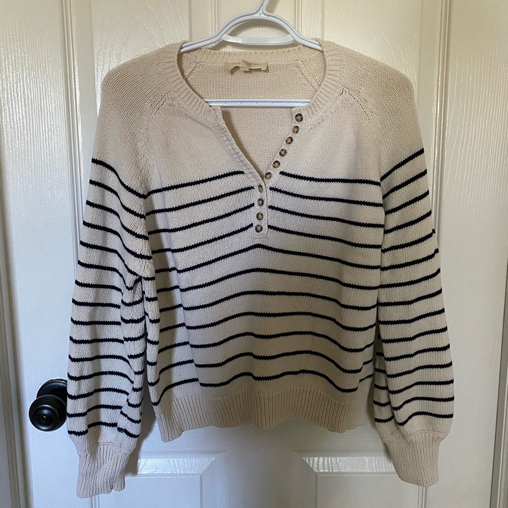 Sézane Leontine Jumper Ecru, Navy stripe